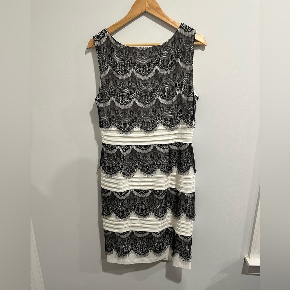 Dressbarn black and ivory lace dress size 14 - Picture 2 of 6